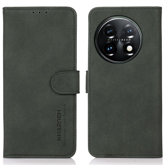 KHAZNEH PU Leather Phone Case for OnePlus 11 5G Textured Magnetic Clasp Stand Wallet Cover - Green