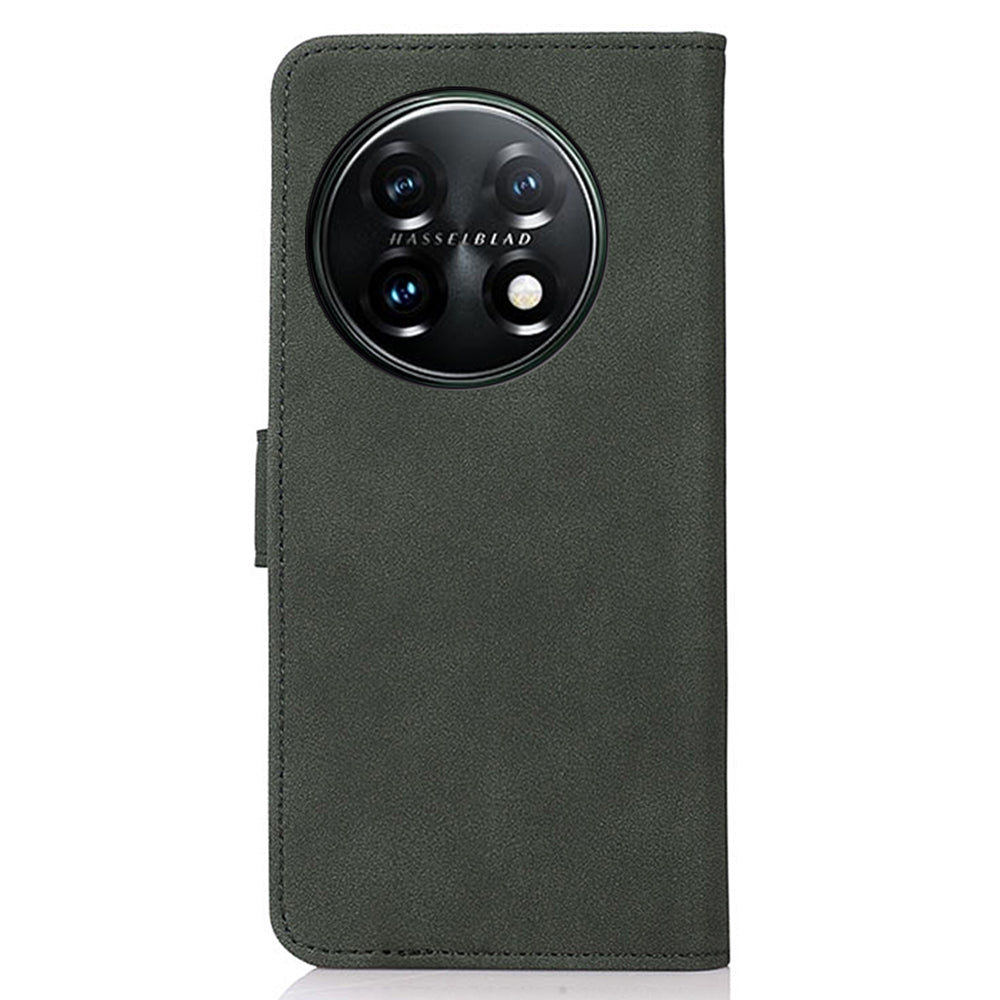 KHAZNEH PU Leather Phone Case for OnePlus 11 5G Textured Magnetic Clasp Stand Wallet Cover - Green