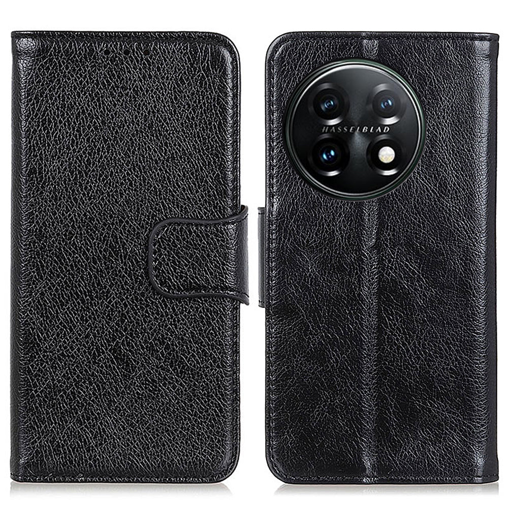 For OnePlus 11 5G Nappa Texture Split Leather Flip Case Stand Wallet Magnetic Clasp Phone Cover - Black