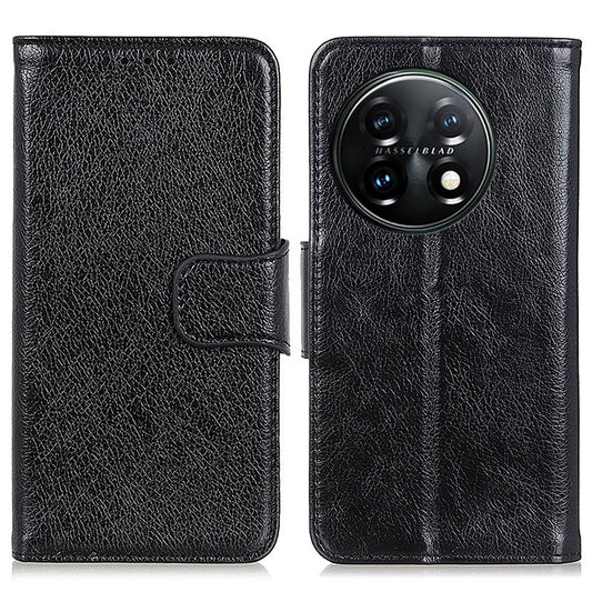 For OnePlus 11 5G Nappa Texture Split Leather Flip Case Stand Wallet Magnetic Clasp Phone Cover - Black