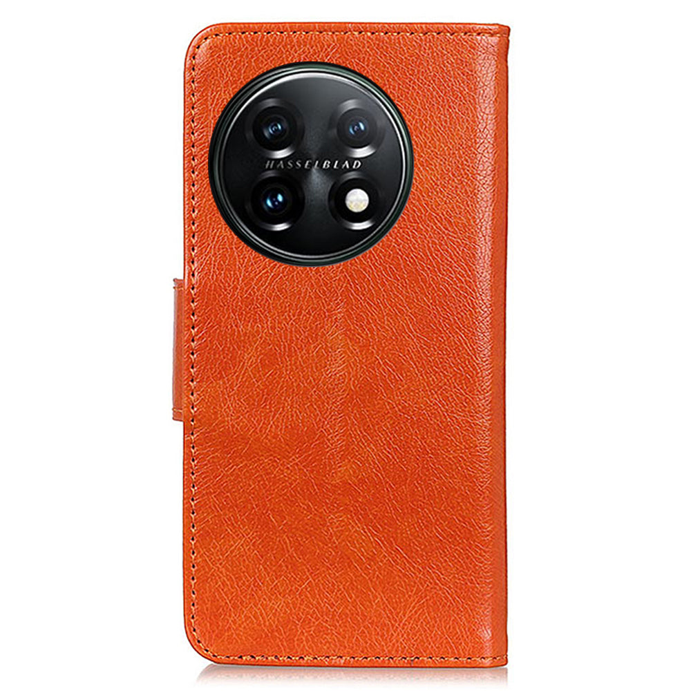 For OnePlus 11 5G Nappa Texture Split Leather Flip Case Stand Wallet Magnetic Clasp Phone Cover - Orange