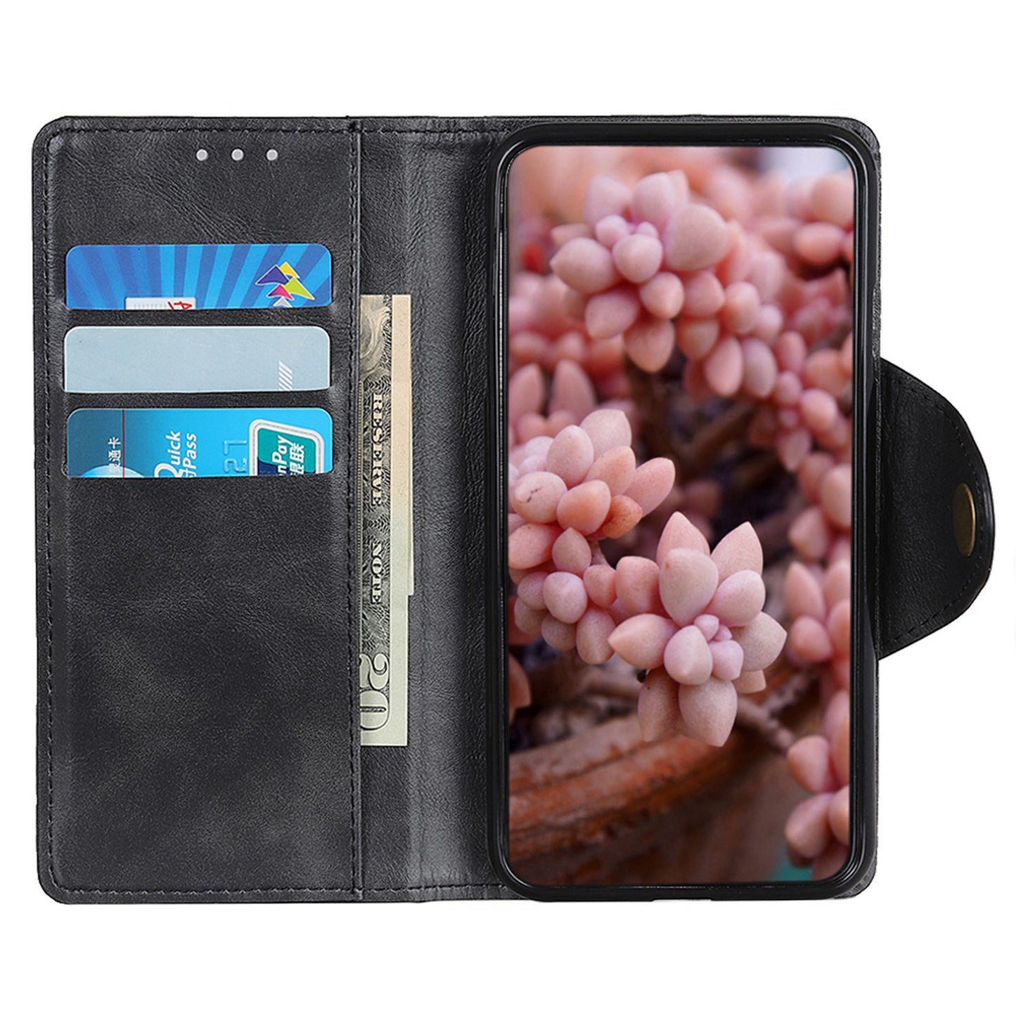 Flip Cover for OnePlus 11 5G Magnetic Brass Buckle PU Leather Wallet Cover Stand Phone Case - Black