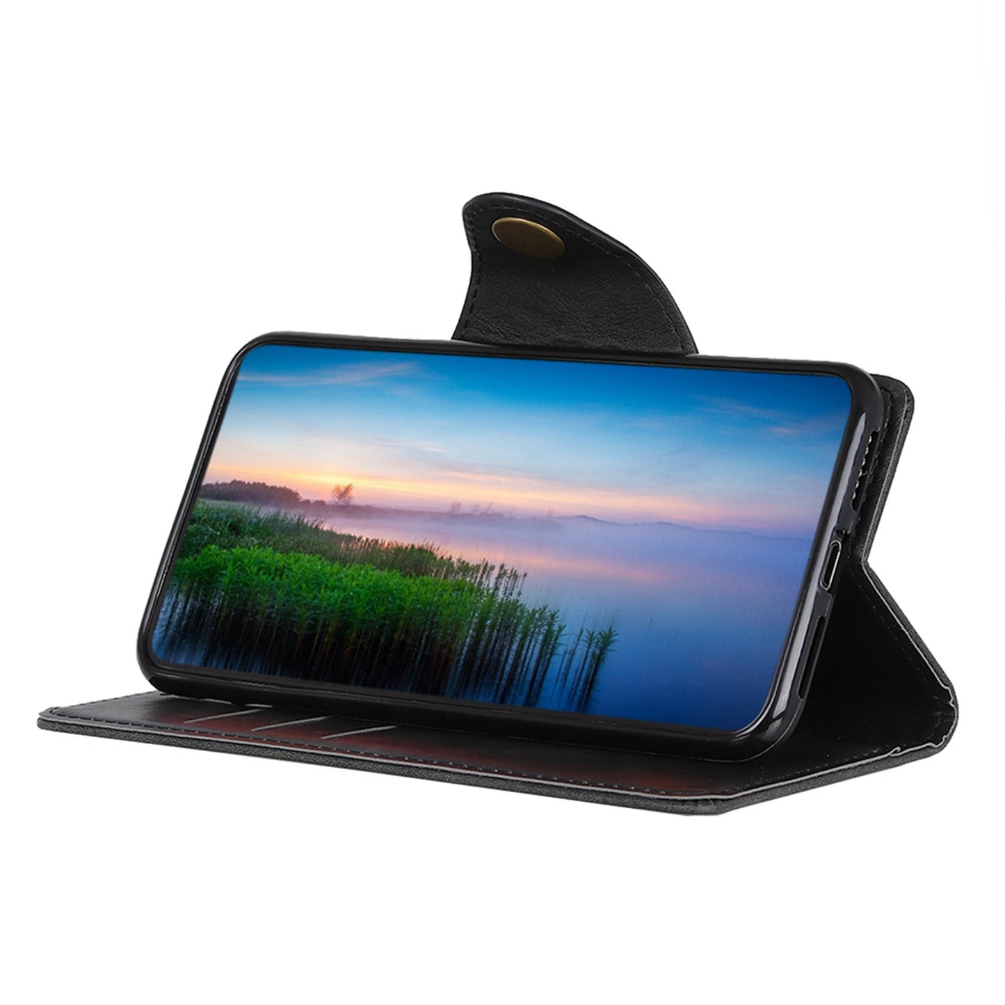 Flip Cover for OnePlus 11 5G Magnetic Brass Buckle PU Leather Wallet Cover Stand Phone Case - Black