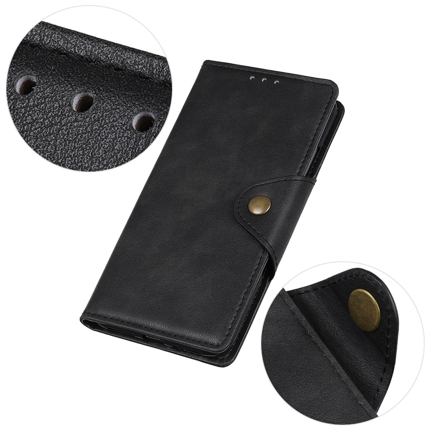 Flip Cover for OnePlus 11 5G Magnetic Brass Buckle PU Leather Wallet Cover Stand Phone Case - Black