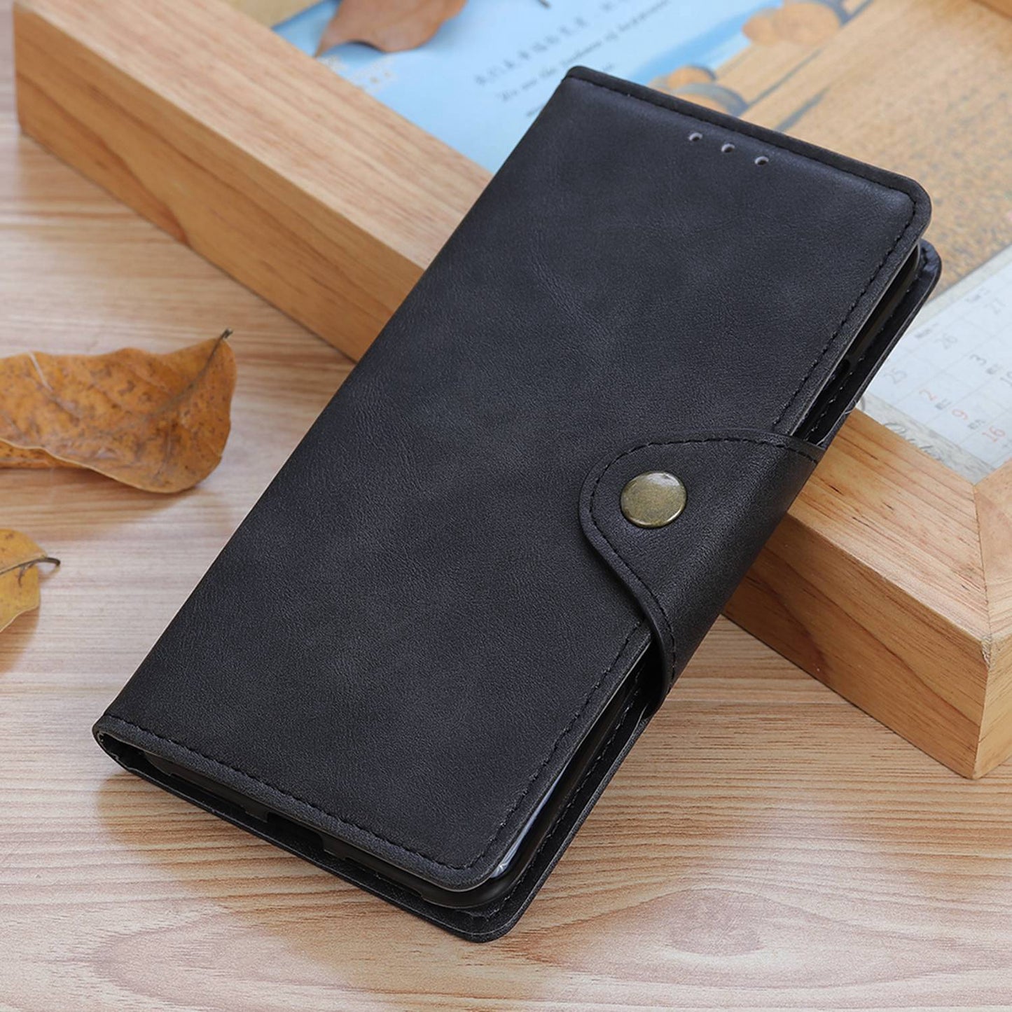 Flip Cover for OnePlus 11 5G Magnetic Brass Buckle PU Leather Wallet Cover Stand Phone Case - Black