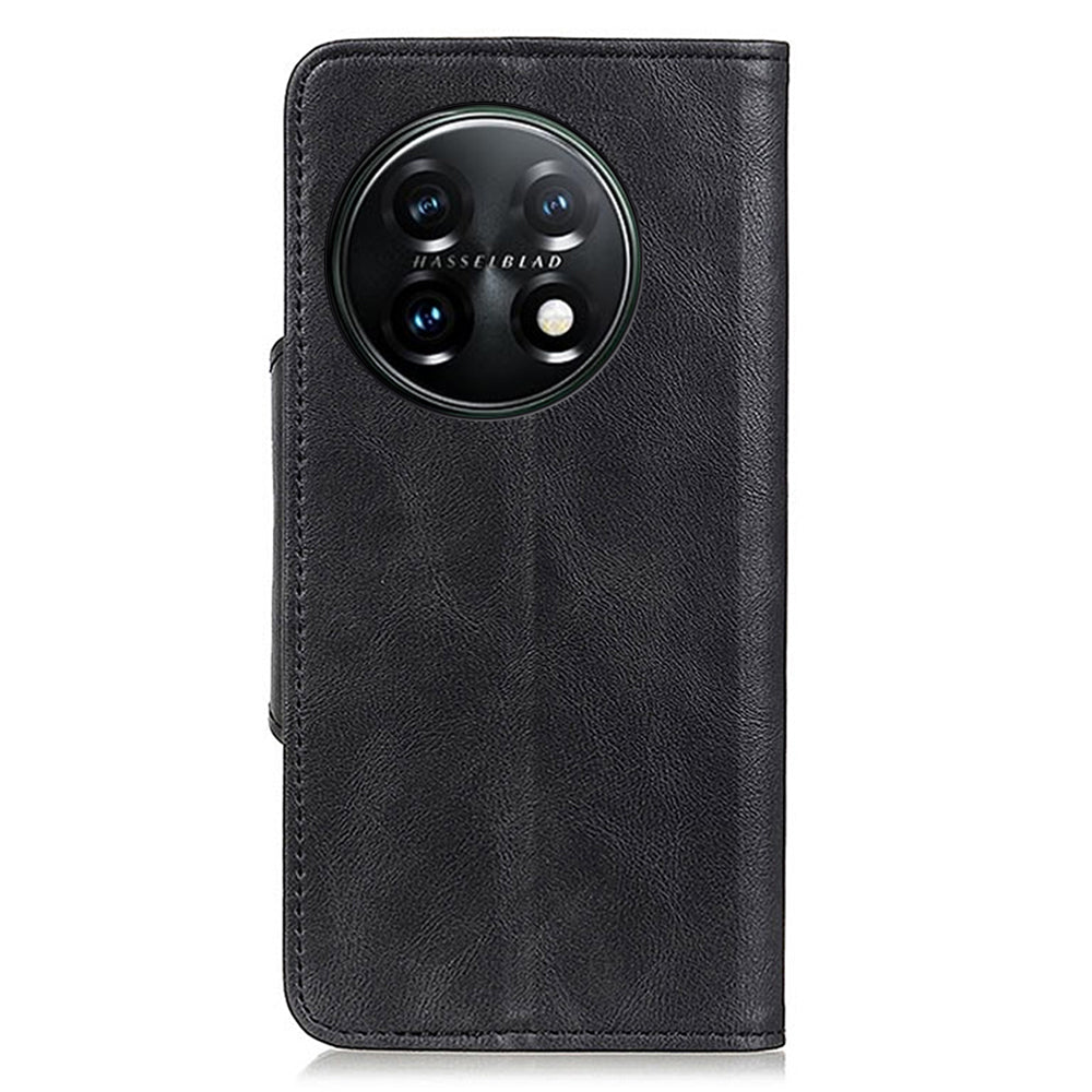 Flip Cover for OnePlus 11 5G Magnetic Brass Buckle PU Leather Wallet Cover Stand Phone Case - Black