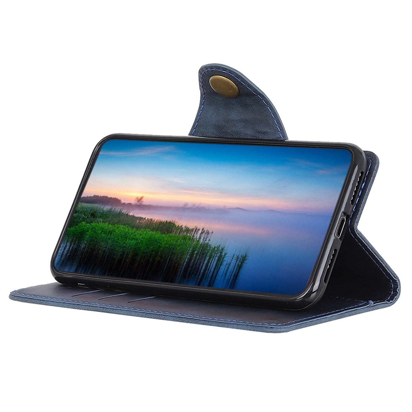 Flip Cover for OnePlus 11 5G Magnetic Brass Buckle PU Leather Wallet Cover Stand Phone Case - Blue