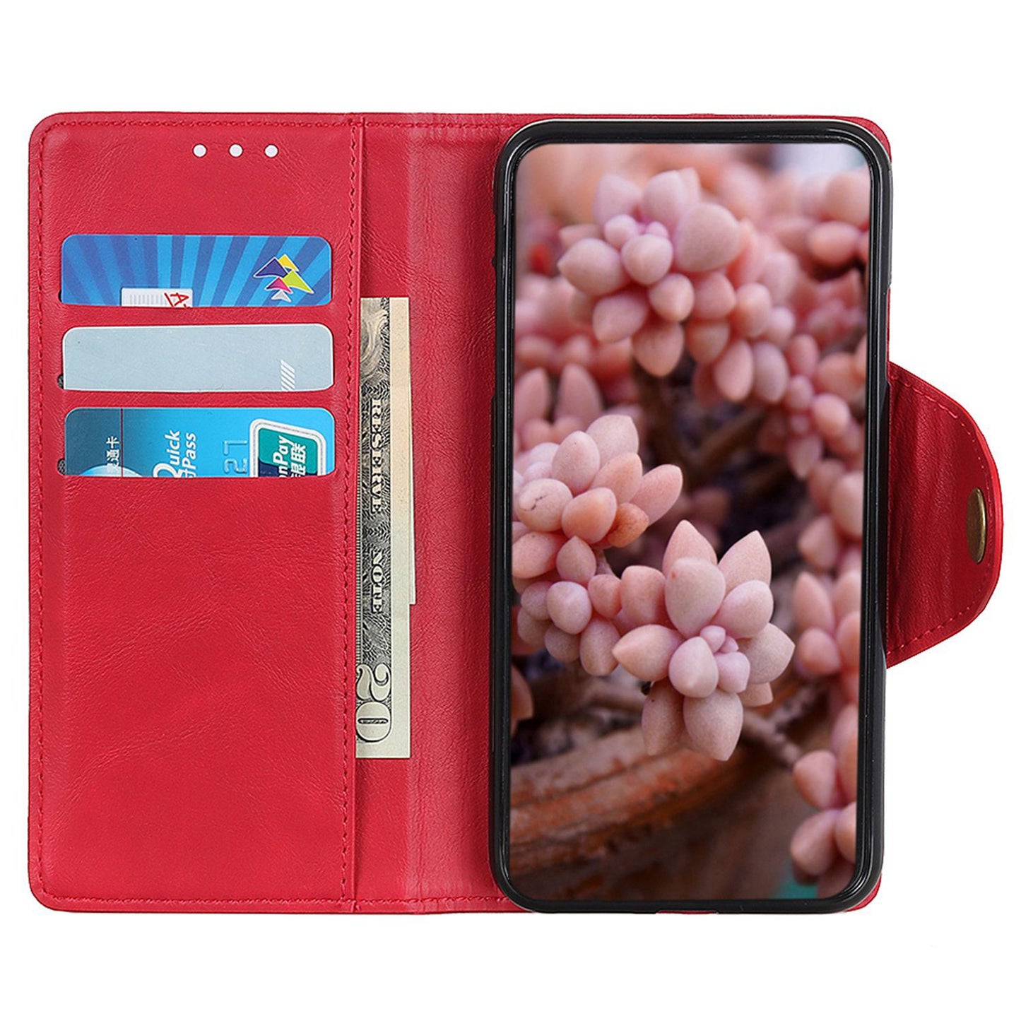 Flip Cover for OnePlus 11 5G Magnetic Brass Buckle PU Leather Wallet Cover Stand Phone Case - Red