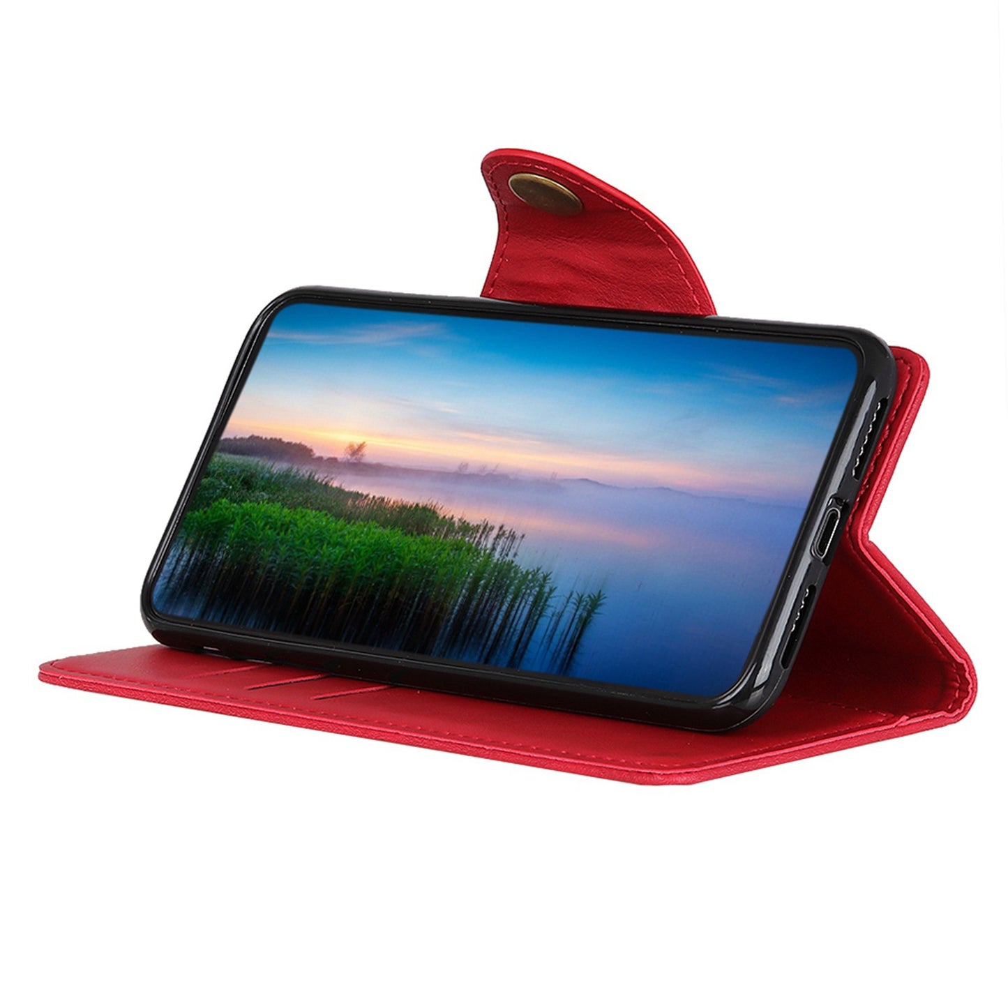 Flip Cover for OnePlus 11 5G Magnetic Brass Buckle PU Leather Wallet Cover Stand Phone Case - Red