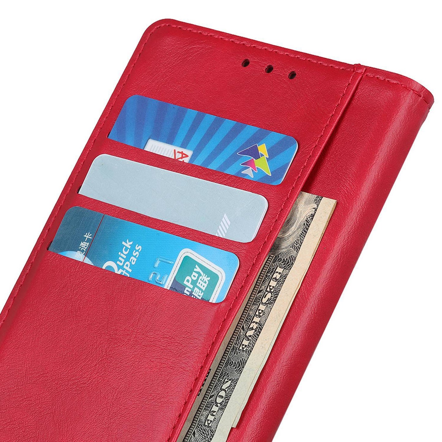 Flip Cover for OnePlus 11 5G Magnetic Brass Buckle PU Leather Wallet Cover Stand Phone Case - Red