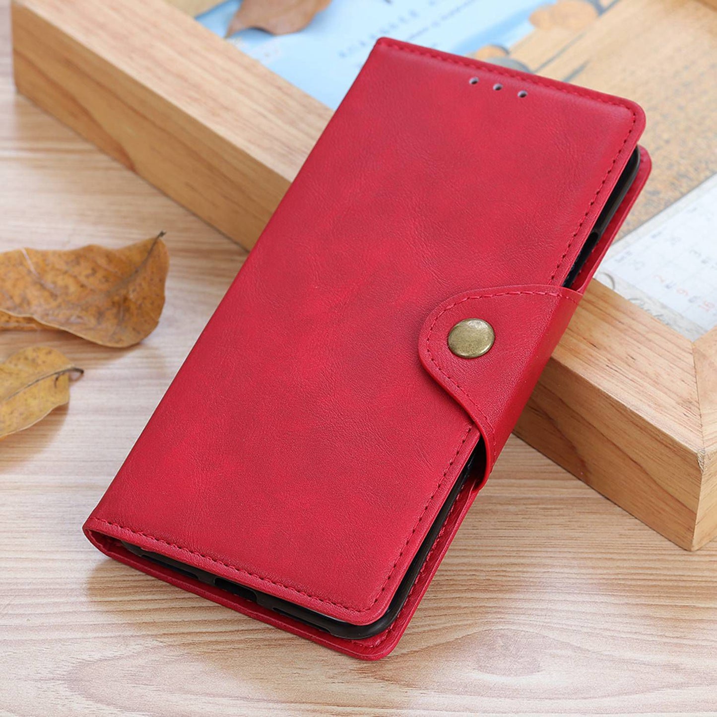 Flip Cover for OnePlus 11 5G Magnetic Brass Buckle PU Leather Wallet Cover Stand Phone Case - Red