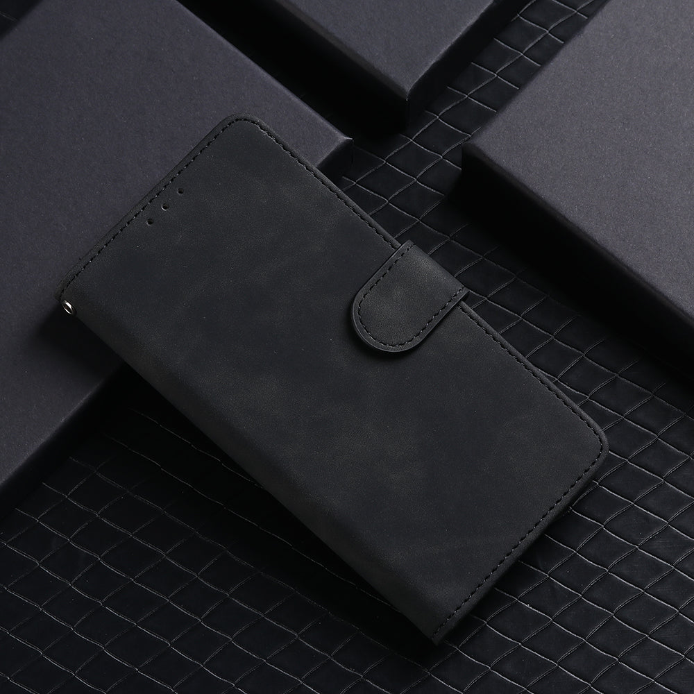For OnePlus 11 5G Skin-touch Feeling Phone Leather Case Wallet Stand Cell Phone Cover - Black