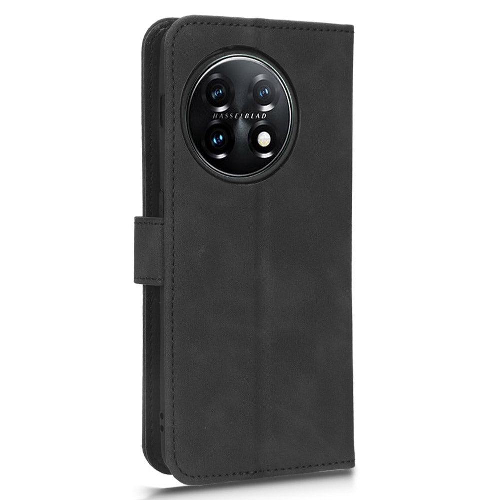 For OnePlus 11 5G Skin-touch Feeling Phone Leather Case Wallet Stand Cell Phone Cover - Black