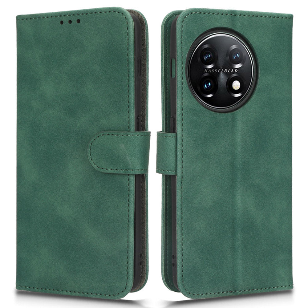 For OnePlus 11 5G Skin-touch Feeling Phone Leather Case Wallet Stand Cell Phone Cover - Green