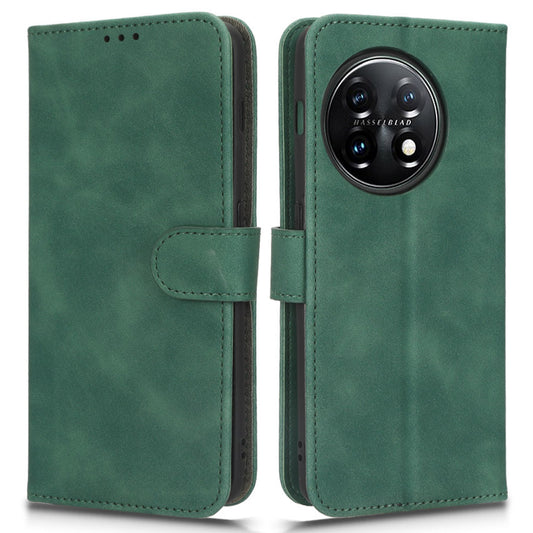 For OnePlus 11 5G Skin-touch Feeling Phone Leather Case Wallet Stand Cell Phone Cover - Green