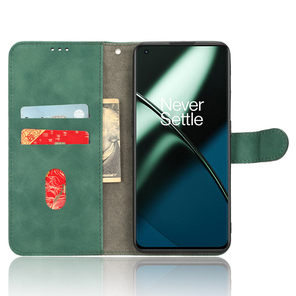 For OnePlus 11 5G Skin-touch Feeling Phone Leather Case Wallet Stand Cell Phone Cover - Green