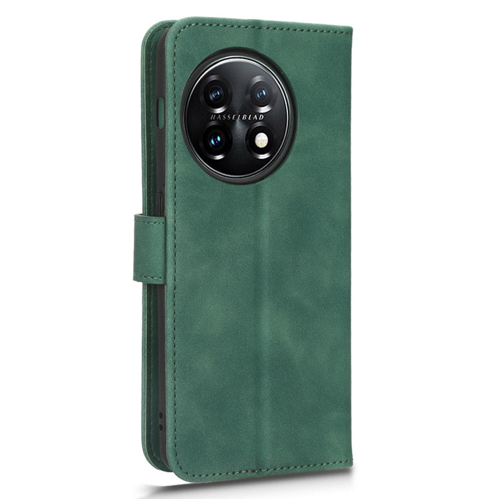 For OnePlus 11 5G Skin-touch Feeling Phone Leather Case Wallet Stand Cell Phone Cover - Green