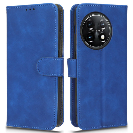 For OnePlus 11 5G Skin-touch Feeling Phone Leather Case Wallet Stand Cell Phone Cover - Blue