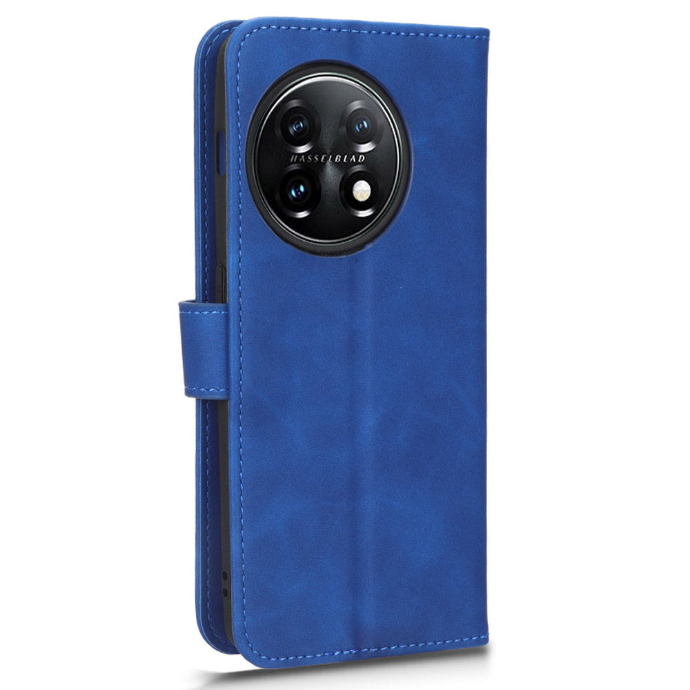 For OnePlus 11 5G Skin-touch Feeling Phone Leather Case Wallet Stand Cell Phone Cover - Blue