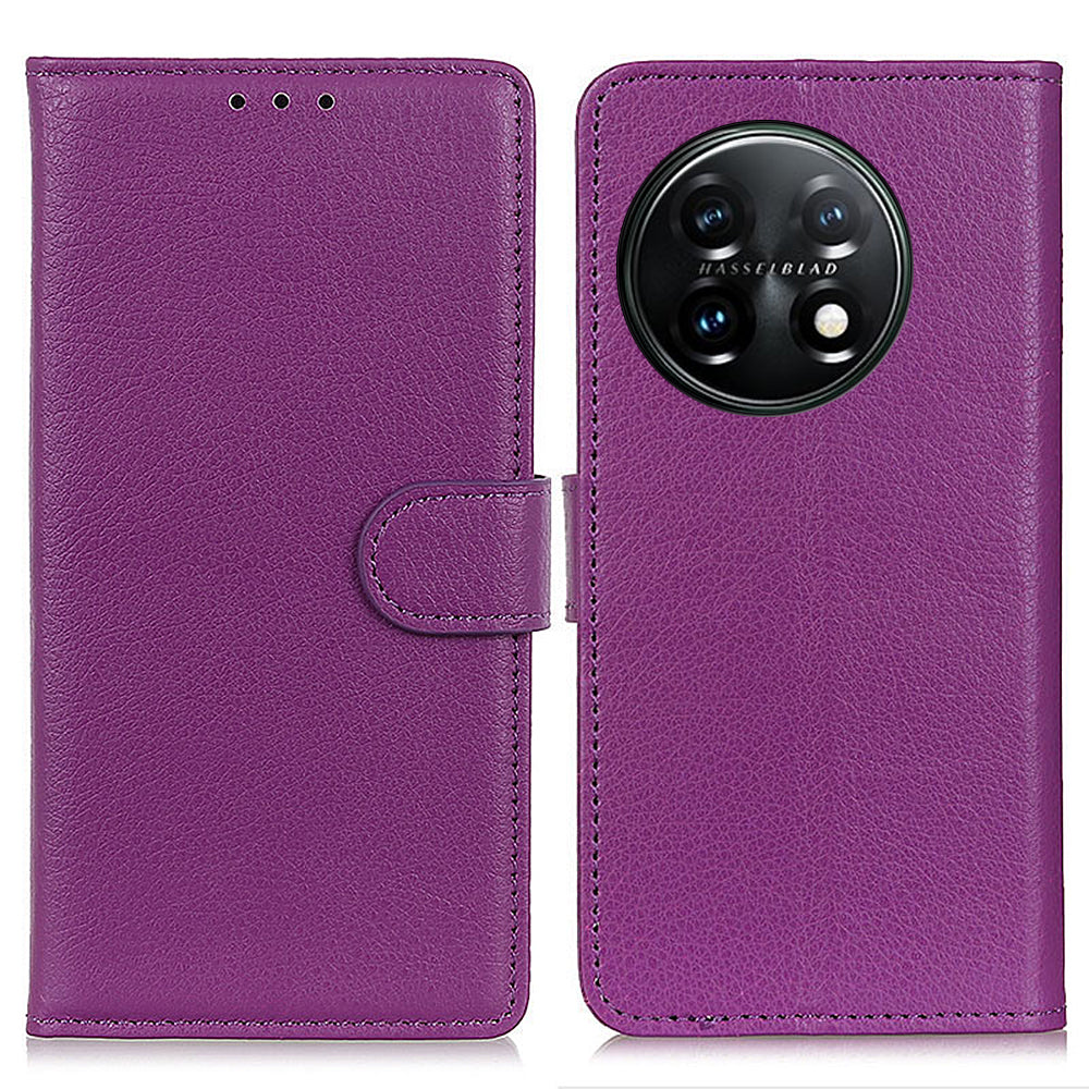 For OnePlus 11 5G Mobile Phone Case Litchi Texture PU Leather Wallet Stand Full Protection Cover - Purple