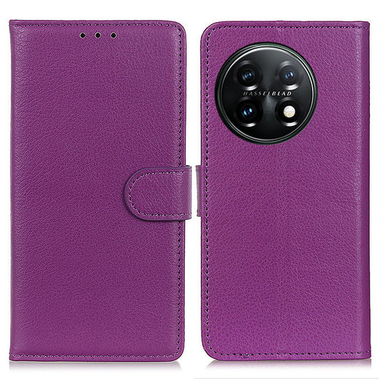 For OnePlus 11 5G Mobile Phone Case Litchi Texture PU Leather Wallet Stand Full Protection Cover - Purple