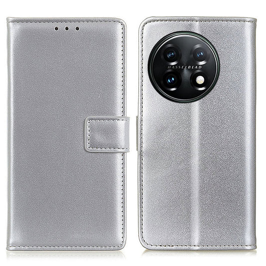 For OnePlus 11 5G Textured PU Leather Wallet Phone Case Full Protection Anti-drop Stand Cover - Silver