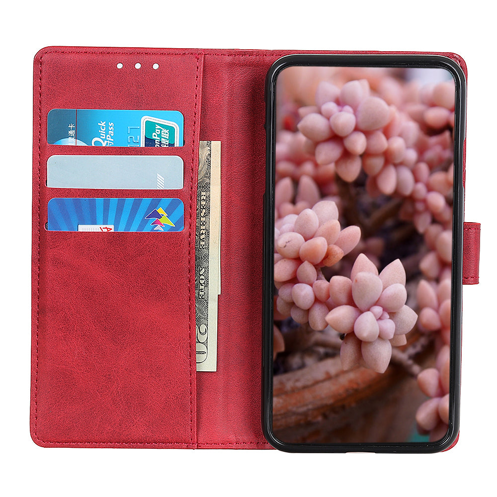 For OnePlus 11 5G Cowhide Texture Wallet Stand PU Leather Phone Case Magnetic Clasp Anti-Scratch Cover - Red