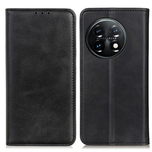 For OnePlus 11 5G Magnetic Auto Closing Mobile Phone Stand Case Split Leather Drop-proof Cover Wallet - Black