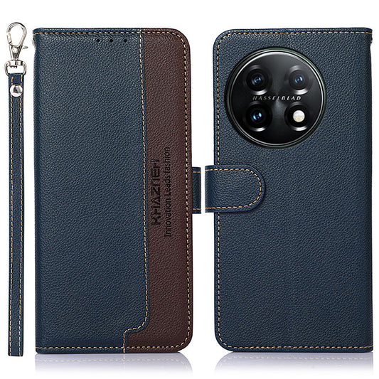 KHAZNEH For OnePlus 11 5G Litchi Texture TPU+PU Leather Phone Case RFID Blocking Flip Stand Wallet Cover - Blue