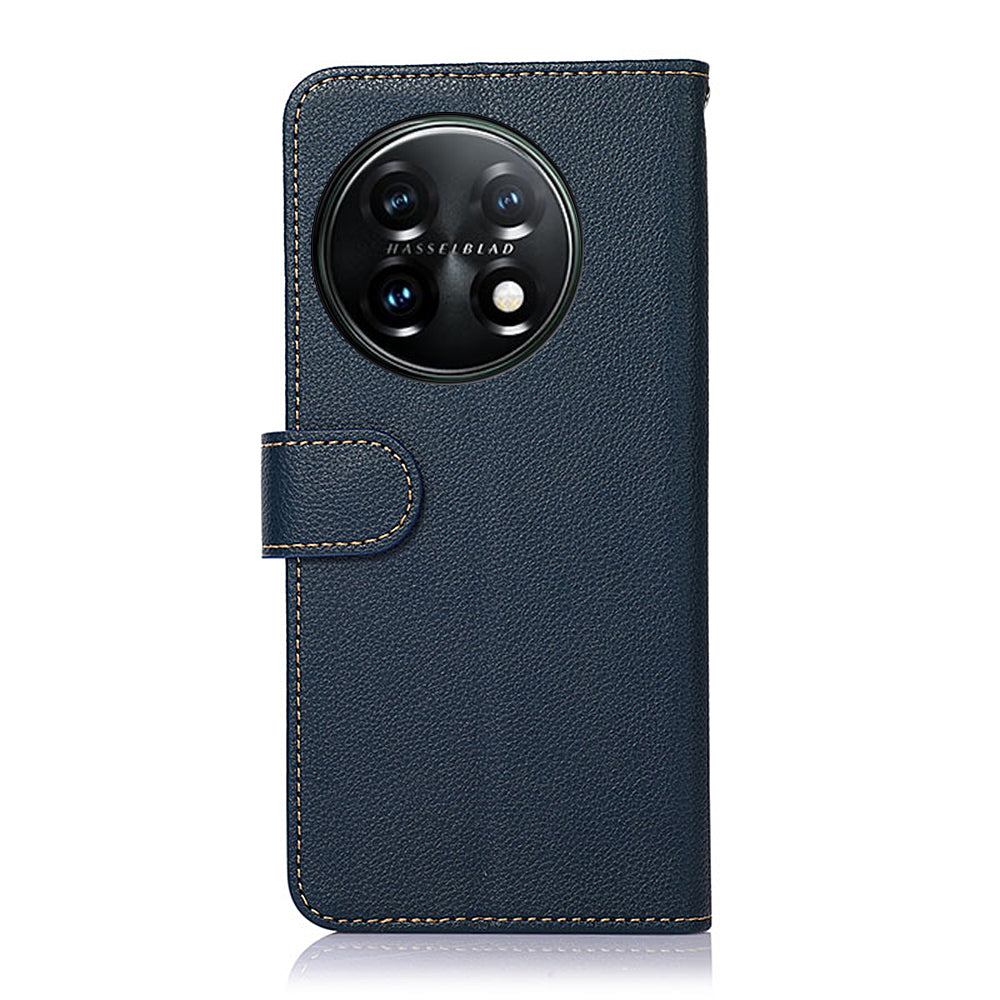 KHAZNEH For OnePlus 11 5G Litchi Texture TPU+PU Leather Phone Case RFID Blocking Flip Stand Wallet Cover - Blue