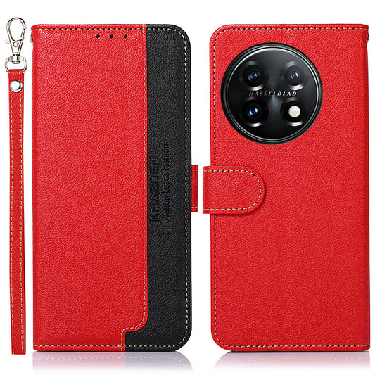 KHAZNEH For OnePlus 11 5G Litchi Texture TPU+PU Leather Phone Case RFID Blocking Flip Stand Wallet Cover - Red