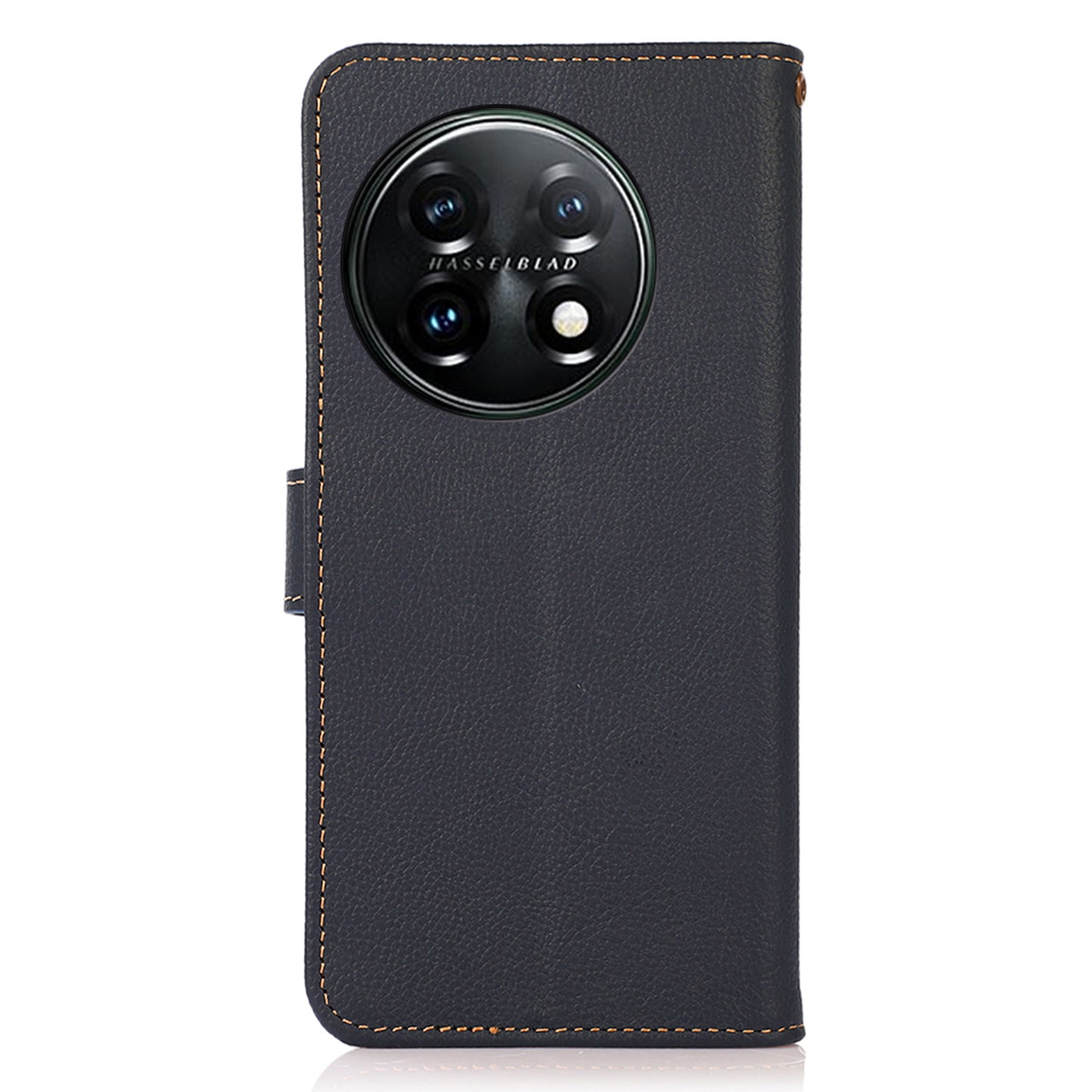 KHAZNEH For OnePlus 11 5G RFID Blocking Magnetic Anti-fall Phone Wallet Case Stand Genuine Leather Shockproof Phone Cover - Blue