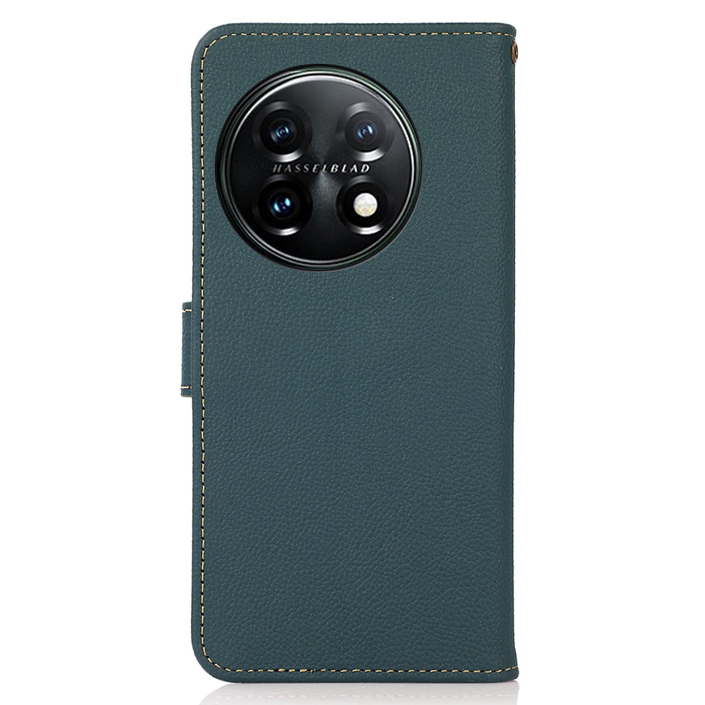 KHAZNEH For OnePlus 11 5G RFID Blocking Magnetic Anti-fall Phone Wallet Case Stand Genuine Leather Shockproof Phone Cover - Green