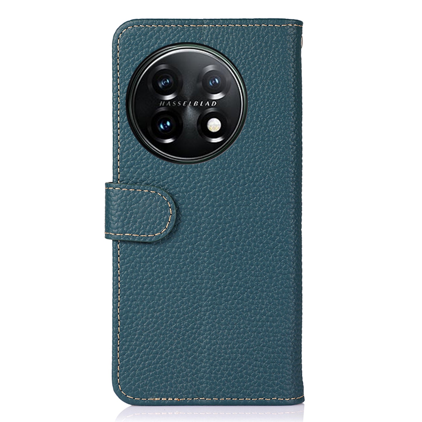 KHAZNEH For OnePlus 11 5G Genuine Leather Flip Phone Wallet Cover Litchi Texture Stand Anti-drop Phone Case - Green
