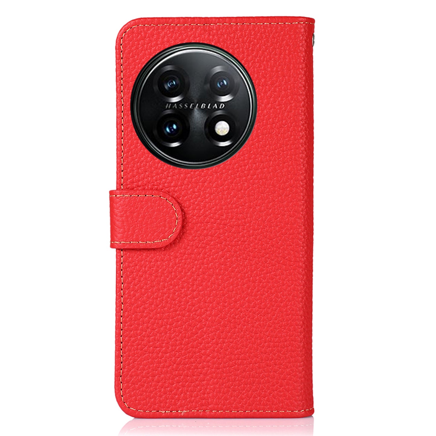 KHAZNEH For OnePlus 11 5G Genuine Leather Flip Phone Wallet Cover Litchi Texture Stand Anti-drop Phone Case - Red