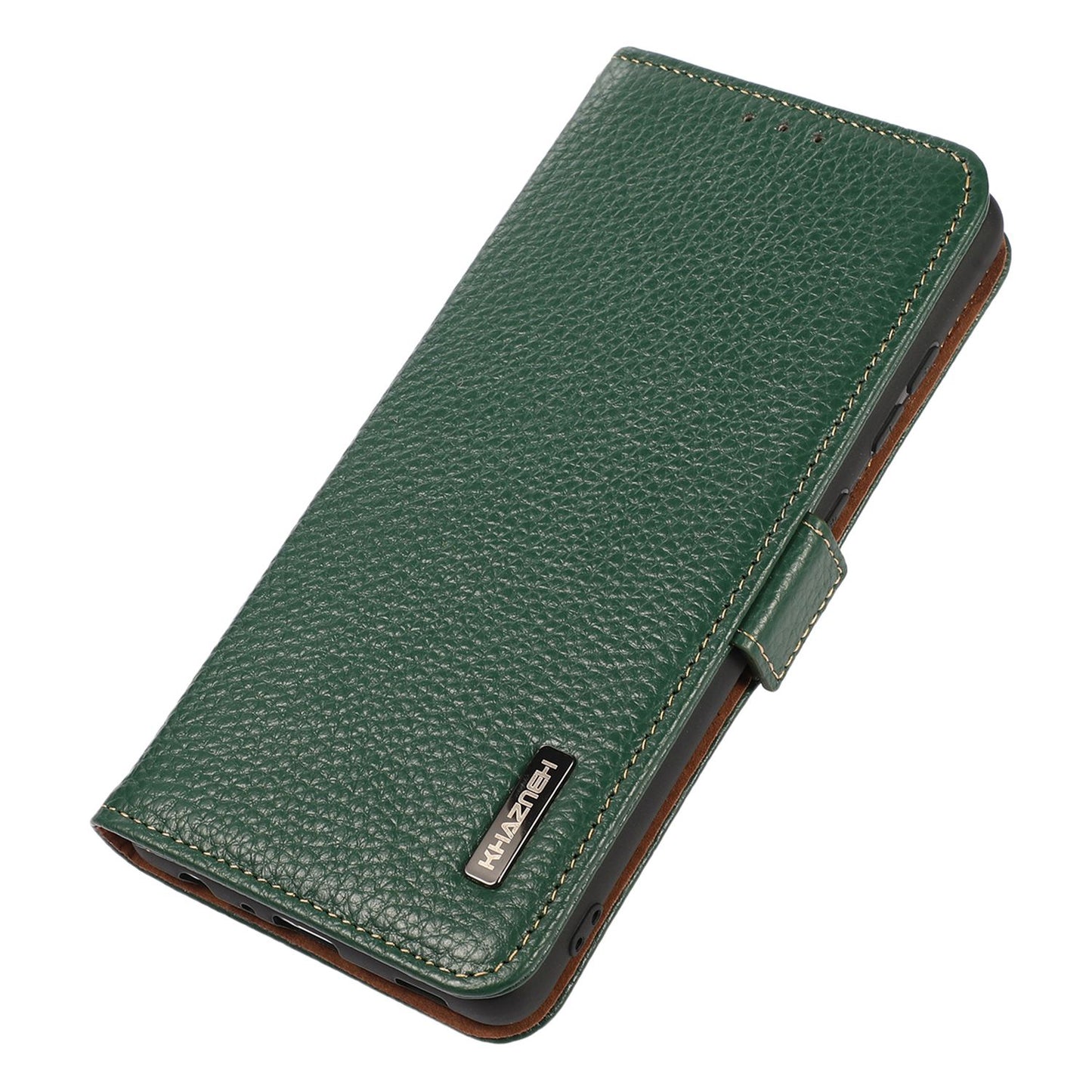KHAZNEH Phone Case for OnePlus 11 5G RFID Blocking Stand Wallet Litchi Texture Genuine Leather Shockproof Flip Phone Cover - Green