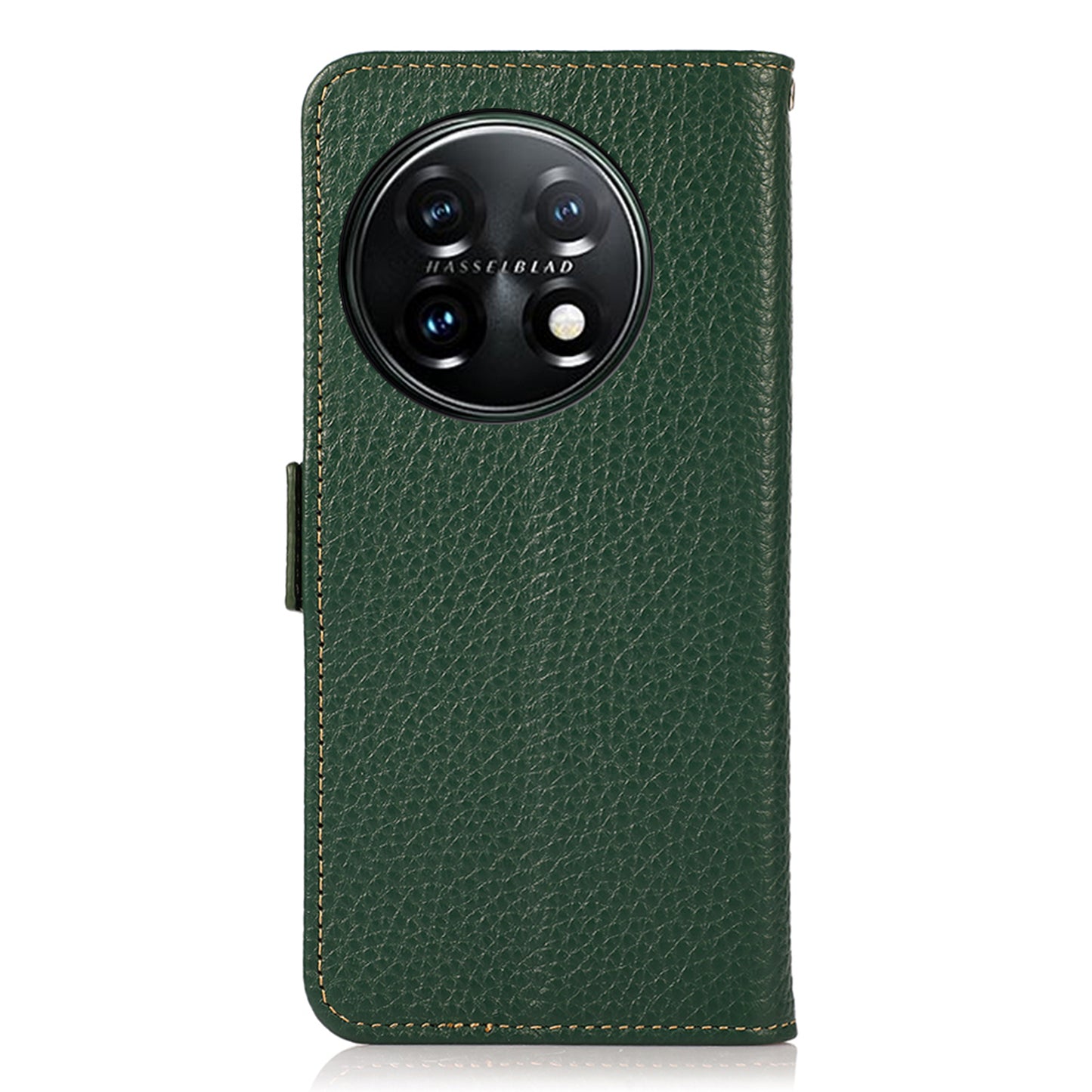 KHAZNEH Phone Case for OnePlus 11 5G RFID Blocking Stand Wallet Litchi Texture Genuine Leather Shockproof Flip Phone Cover - Green