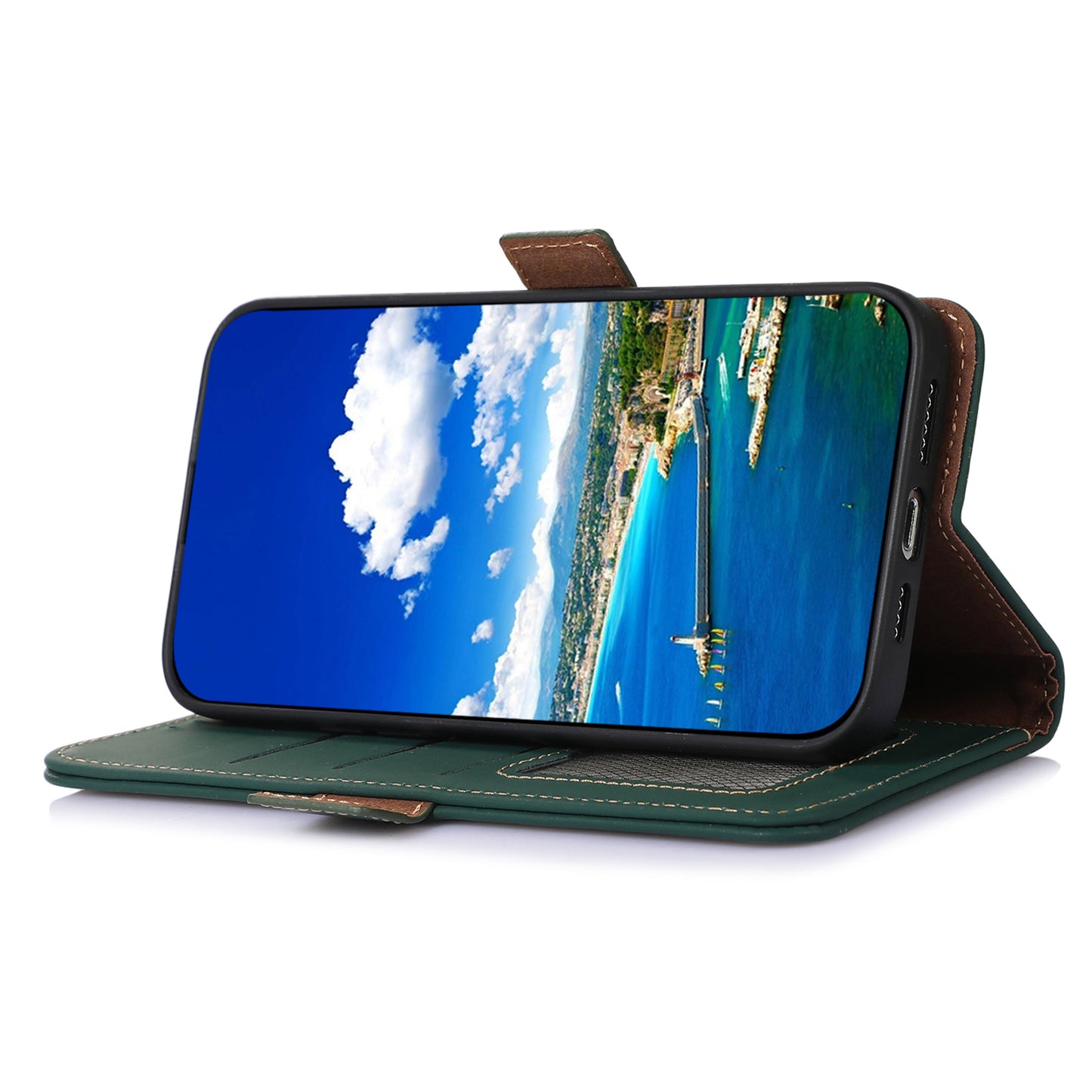 For OnePlus 11 5G Phone Case Genuine Leather Flip Cover RFID Blocking Wallet Case - Green