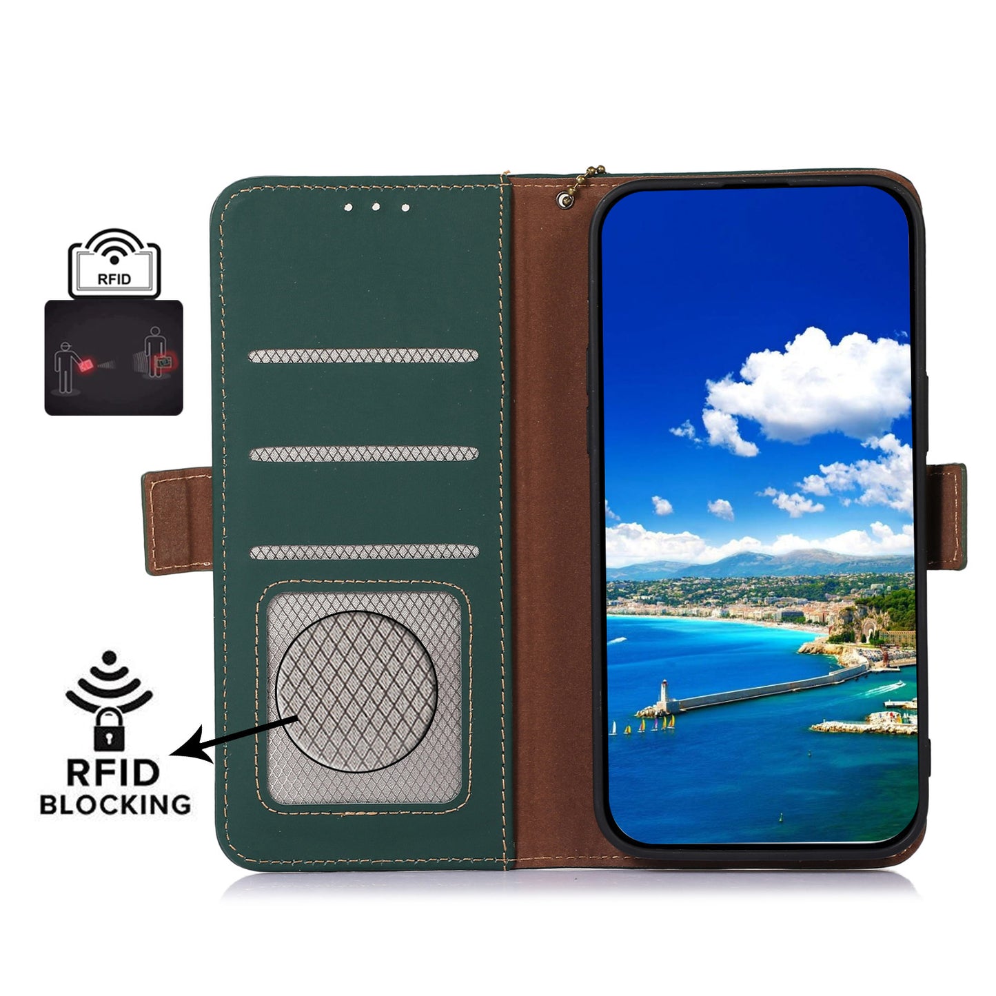 For OnePlus 11 5G Phone Case Genuine Leather Flip Cover RFID Blocking Wallet Case - Green