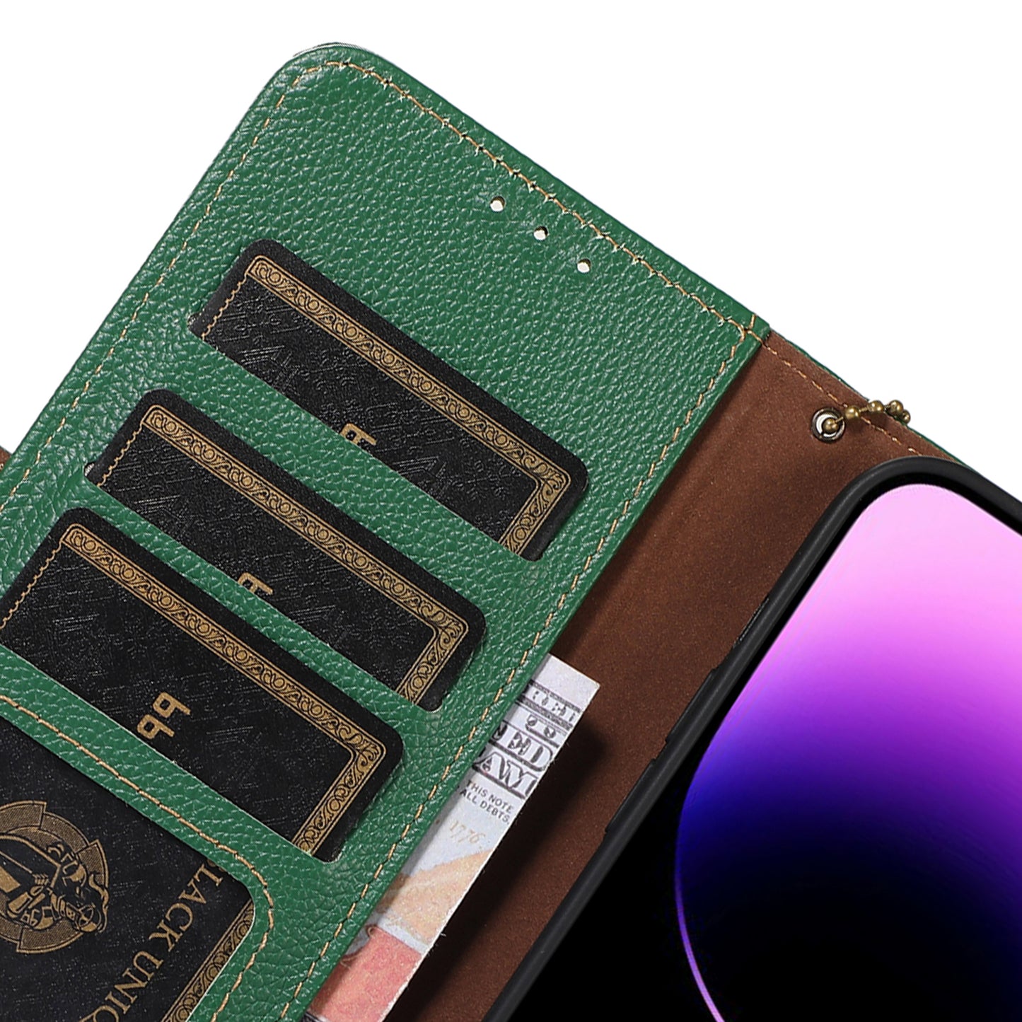 Shockproof Case for OnePlus 11 5G Genuine Leather Phone Case RFID Blocking Wallet Phone Cover with Stand - Green