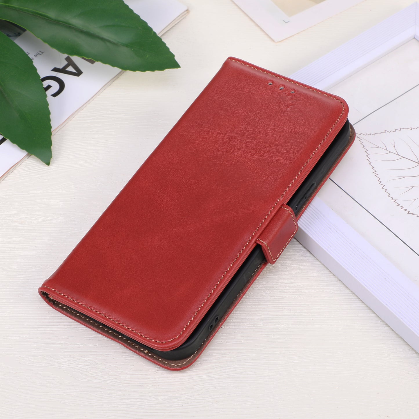 Shockproof Phone Case For OnePlus 11 5G, RFID Blocking Genuine Cowhide Leather Anti-scratch Phone Cover with Wallet Stand - Red