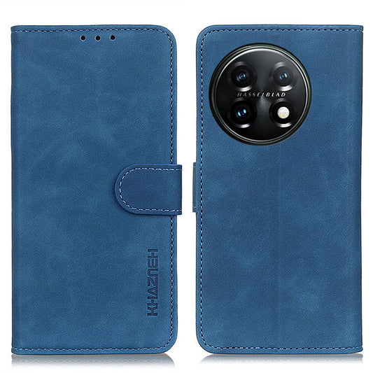 KHAZNEH For OnePlus 11 5G Leather Phone Case Retro Texture Anti-fall Phone Cover with Wallet Stand - Blue