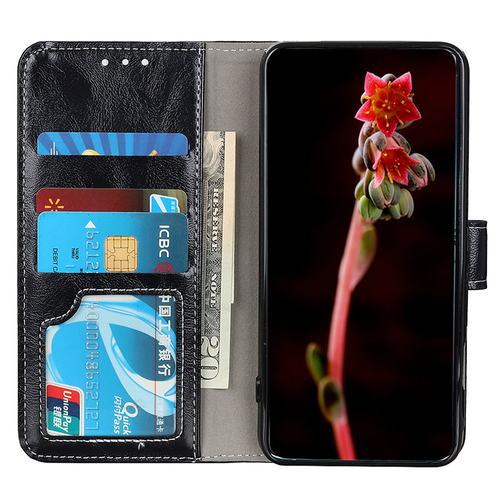 Cell Phone Cover For OnePlus 11 5G , Leather Retro Crazy Horse Texture Anti-scratch Phone Case Stand Wallet - Black