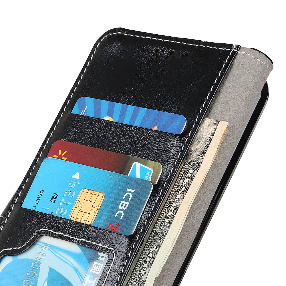 Cell Phone Cover For OnePlus 11 5G , Leather Retro Crazy Horse Texture Anti-scratch Phone Case Stand Wallet - Black