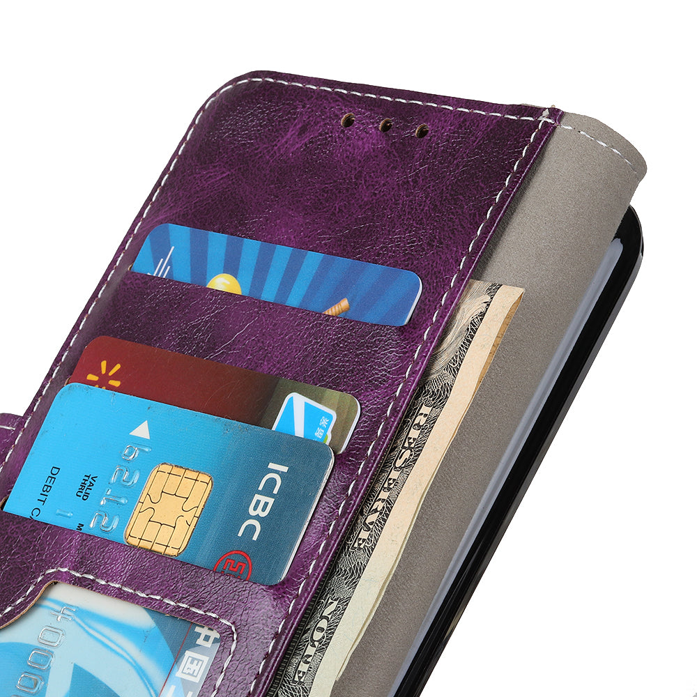 Cell Phone Cover For OnePlus 11 5G , Leather Retro Crazy Horse Texture Anti-scratch Phone Case Stand Wallet - Purple