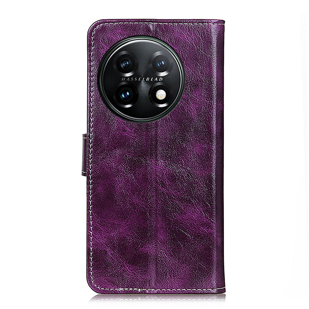 Cell Phone Cover For OnePlus 11 5G , Leather Retro Crazy Horse Texture Anti-scratch Phone Case Stand Wallet - Purple