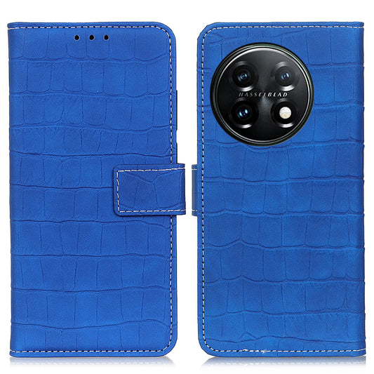 Mobile Phone Case For OnePlus 11 5G , Flip Leather Wallet Stand Crocodile Texture Anti-fall Protective Phone Cover - Blue