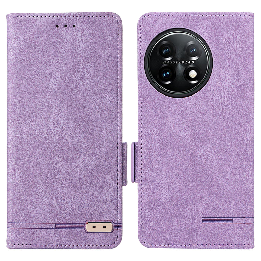 For OnePlus 11 5G Flip Cell Phone Cover Hardware Decor PU Leather Wallet Phone Case with Phone Stand Function - Purple