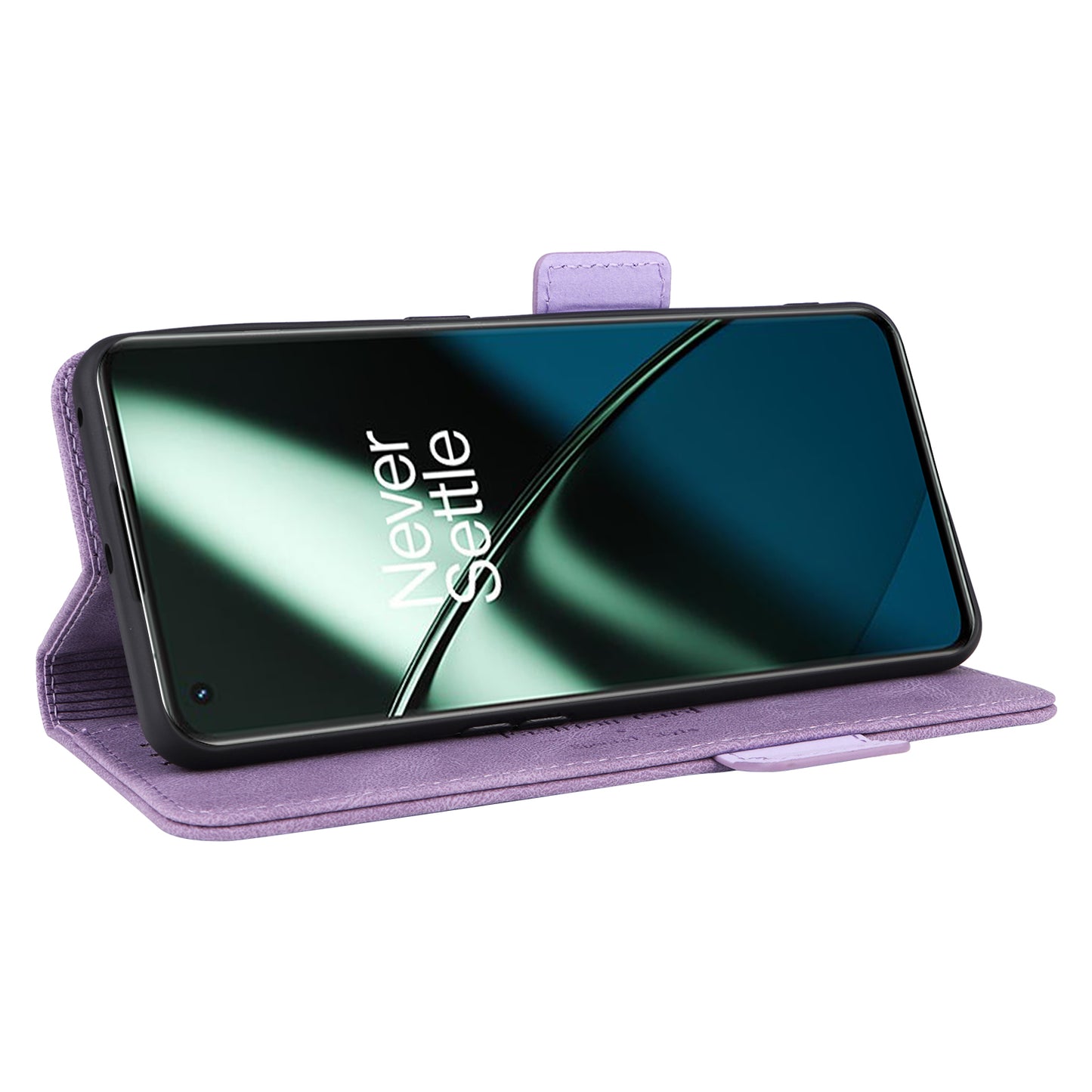 For OnePlus 11 5G Flip Cell Phone Cover Hardware Decor PU Leather Wallet Phone Case with Phone Stand Function - Purple