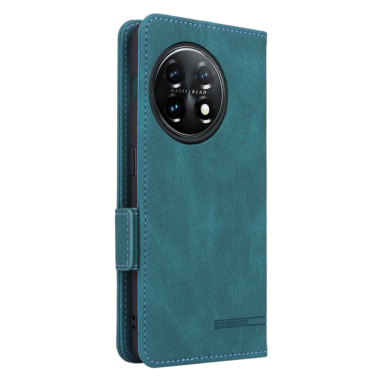 For OnePlus 11 5G Flip Cell Phone Cover Hardware Decor PU Leather Wallet Phone Case with Phone Stand Function - Blue